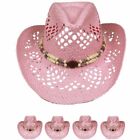 Adult LIGHT PINK ROSE Straw COWBOY HAT w/ Beads Shapeable WESTERN Cowgirl