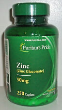 Zinc 50 mg 250 Vegetarian Caplets  Puritan's Pride  Exp 5/25  Family Size Bottle