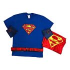 Super Man Men's Short Sleeve T-Shirt, Cape, Belt, Wrist Cuffs Costume Set