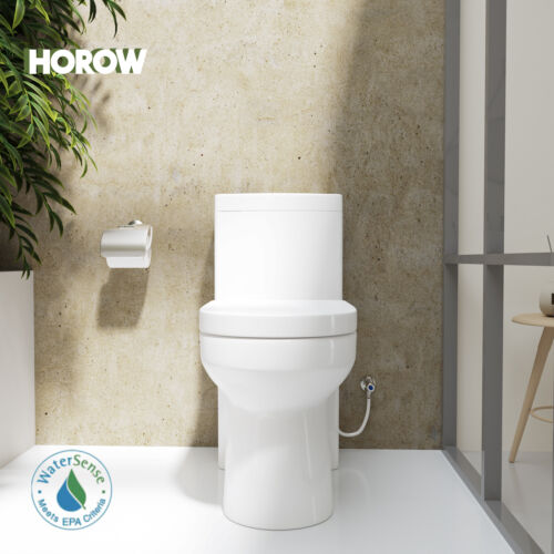Modern Toilet One Piece Toilet Dual Flush w/ Round Soft Close Seat Small Bath