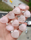 10pcs Rose Quartz Gems stone Heart Pendants Chakra Reiki Healing Amulet