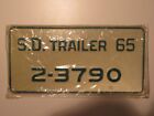 Vintage 1965 South Dakota Trailer License Plate Rare Embossed Metal Rare 2-3790