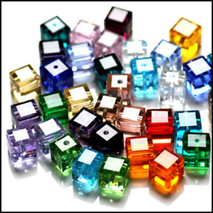 100Pcs 4mm Cube Crystal Glass Loose Beads For Jewelry DIY Making Spacer Bead