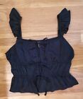 Forever 21 Womens Babydoll Cropped Blouse Top Ruffle SEXY Size Large