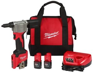 Milwaukee M12 2550-22 12V Li-Ion Cordless Rivet Tool Kit - Red