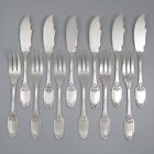 Antique French Neoclassic Silver Plate Flatware Set Fish Forks Knives Boulenger
