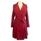 Soft Surroundings Double Breasted Chili Red Belted Wool Blend Trench Coat Size L