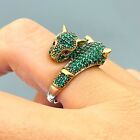 Womens Simulated Emerald 925 Sterling Silver Ring Cat Animal Figure Unique Gift