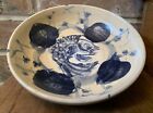 Asian Studio Pottery Bowl Fish Blue Cream Grey Koi  Sorting Decor Art