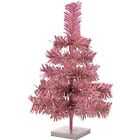 18in Pink and Silver Firework Tinsel Christmas Tree, Wood Metal Stand Included