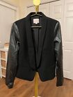 Ann Taylor LOFT Jacket Women Size 6 Black Open Blazer Coat Faux Leather Prep