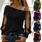 Womens Sexy Lace Long Sleeve T-Shirt Tops Ladies Mesh Off Shoulder Casual Blouse