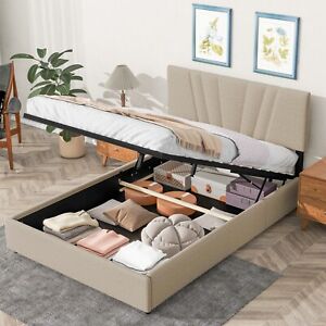 New ListingFull/Queen Size Bed Frame with Lift Up Storage and Modern Tufted Headboard HOT