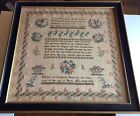 VISUAL IMPACT BORDER-ANTIQUE SAMPLER wTOWN!-WESTCHESTER,NY-ORIG.FRAME+WAVY GLASS