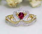 2Ct Pear Cut Lab-Created Red Ruby Diamond Engagement Ring In 14K White Gold Over