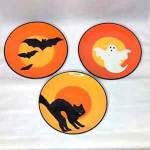 Halloween Ceramic Plate Set Ghost Black Cat and Bat