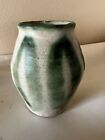 Vintage Studio Art Pottery Ceramic  Green Stripe Vase Signed 4”