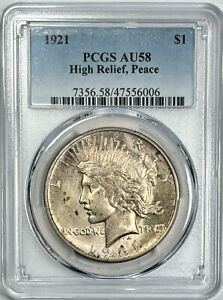 New Listing1921 Peace Silver Dollar AU 58 PCGS Certified High Relief Reverse Gently Toned