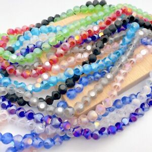 5 Strd Electroplate Glass Round Beads Frosted Faceted Loose Spacer DIY Craft 8mm