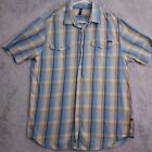 RVCA Shirt Mens Extra Large Snap Button Blue Plaid Outdoor Surf Skate Casual XL