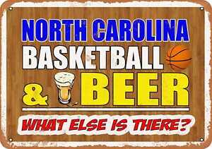 Metal Sign - North Carolina Basketball and Beer -- Vintage Look