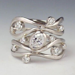 925 Silver Filled Ring Fashion Jewelry Cubic Zircon Women Wedding Ring Sz 6-10