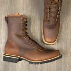 MEN'S LACER WORK BOOTS WESTERN SOFT BROWN LEATHER RUBBER SOLE 8