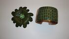 Beautiful Vintage Green Rhinestone Brooch and Cuff Bracelet Set