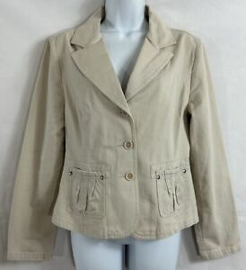 Sonoma Size M Tan 3 Button Cotton Blazer Jacket Long Sleeve Front Pleat Pockets