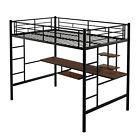 Full Size Loft Bed with Desk and Shelf , Space Saving Design,,Black