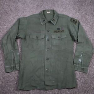Vintage US ARMY Uniform Shirt Mens 16.5 34 Large Sateen 107 60s 70s Paint Stain*