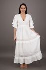 Women's Boho Lace Summer V Neck Floral Embroidery Beach Bell Sleeves Long Dress