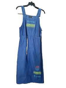 Vintage Deadstock Fenini Womens Floral Hand Painted Blue Dress Plus Size M