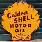 VINTAGE GOLDEN SHELL MOTOR OIL CLAM PORCELAIN SIGN GAS PUMP GASOLINE