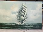 New ListingSigned Jackson Tall Sailing Schooner Ship Oil Painting On Canvas