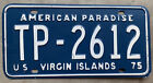 1975 US VIRGIN ISLANDS LICENSE PLATE #TP2612 BLUE AND WHITE