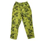 Bryn Walker Linen Floral Pull On Pants Chartreuse Black EUC