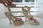 $650 Prada Mint Green Pink Suede Crystal Stone Ankle Strap Shoes SZ 39-It, 9-US
