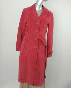 bebe Red Leather/Suede Trench Coat Size Small (J-5)