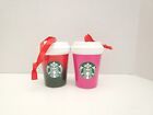 Starbucks 2021 Holiday Christmas Ornaments Pair Pink & Dark Green/Red