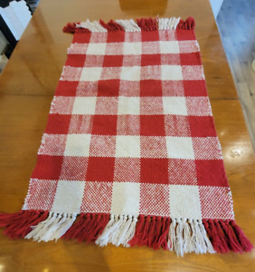 Red and White Plaid Rug 42x24 country farm lake house style