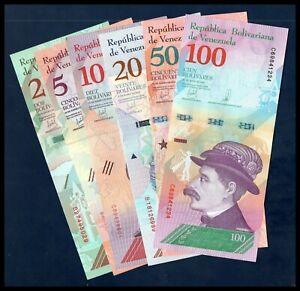 Venezuela UNC Notes Set 2, 5, 10, 20, 50, 100 Bolivares Soberanos 2018 Lot 6 pcs