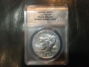 2021 ANACS MS70 High Relief Peace SILVER DOLLAR A First Strike Coin Auth.3*12*24