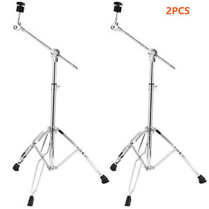 Set of 2 Cymbal Straight Boom Stand Double Braced Percussion Tripod Holder Y1Q6