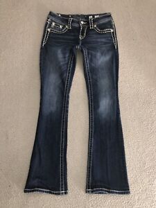 Miss Me Jeans Women’s 26* Bootcut Low Rise Studded Pockets Rhinestone Distressed