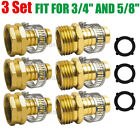 3x 5/8 Brass Garden Water Hose Connector Repair Mender Kit Ends Fittings Clamp
