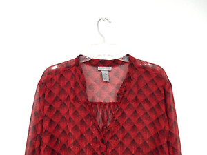 Catherines Womens Chiffon Shirt Plus Size 4X Red Black Diamond Pattern Button Up