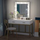 Vanity Table Set with Lighted Mirror Makeup Dressing White with 10 Warm Led Bulb