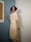 Vintage Antique 1920s Wedding Dress Original Owner Fringe White Crepe Silk Gown