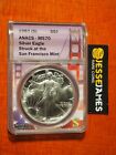 1987 (S) AMERICAN SILVER EAGLE ANACS MS70 STRUCK AT THE SAN FRANCISCO MINT LABEL